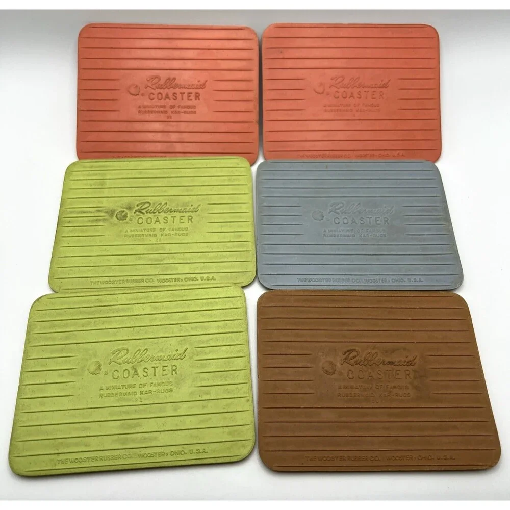Vintage Set Of 6 Rubbermaid Coasters By Kar-Rug Made in USA
